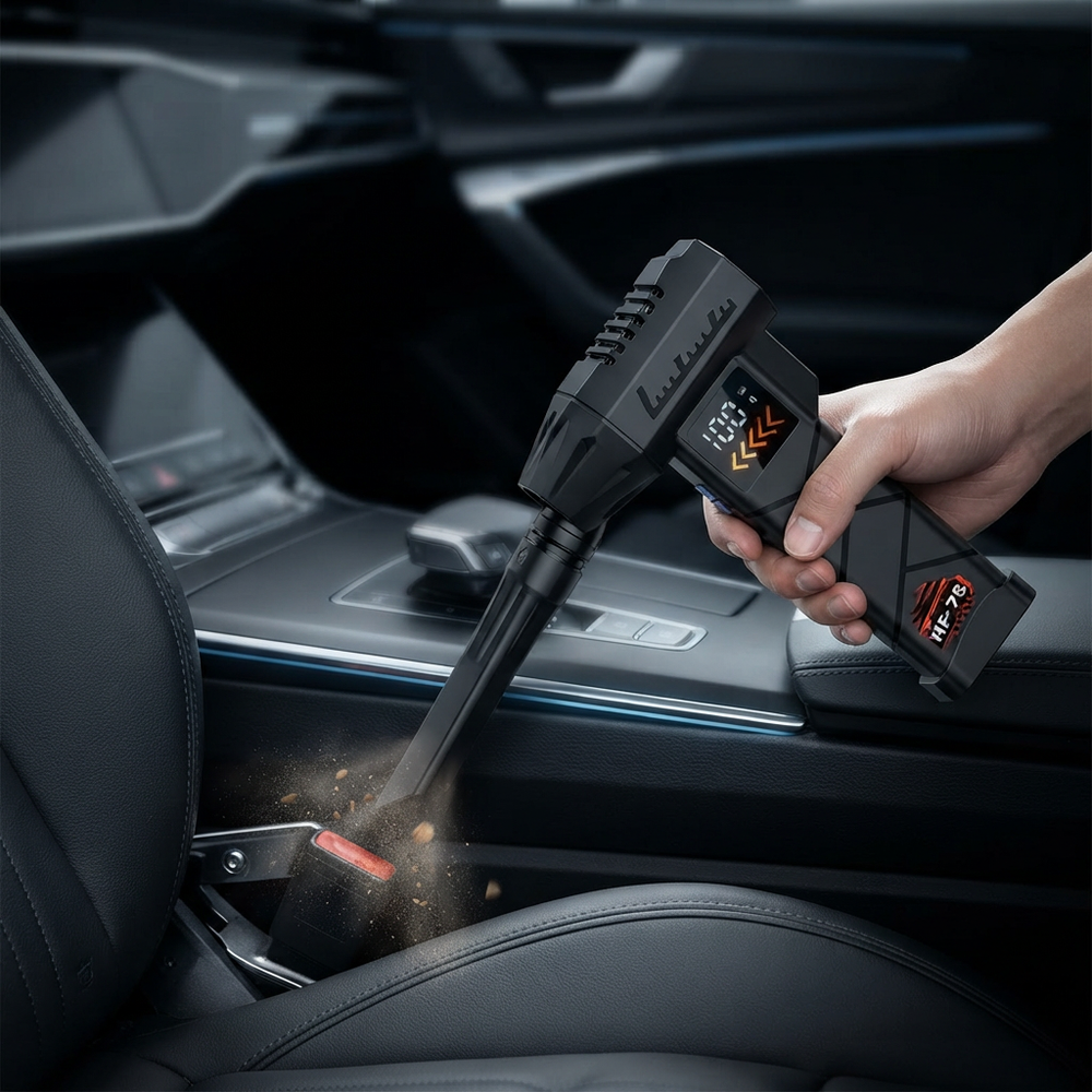 Jet blower pictured beside a car seat